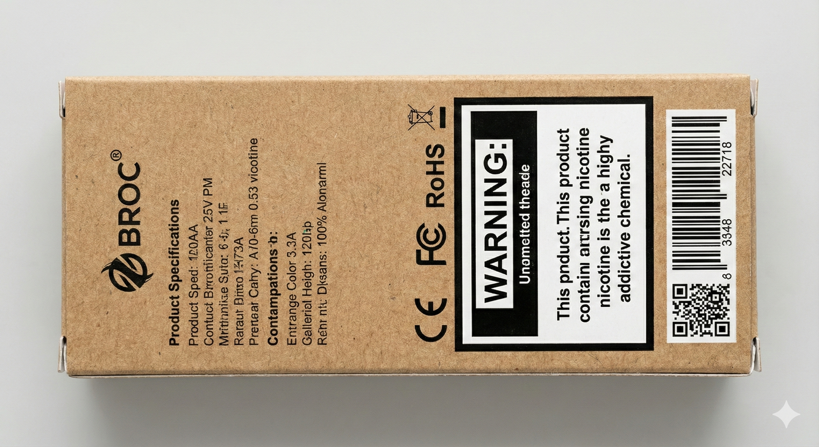 Back Panel of Custom Vape Box Showing Mandatory Compliance Markings and Warnings