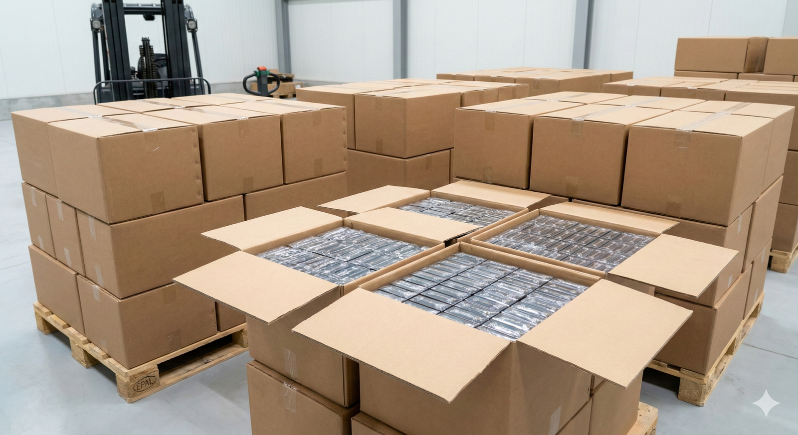 Bulk Shipping Cartons and Pallets of Custom Packed Vape Products in Warehouse