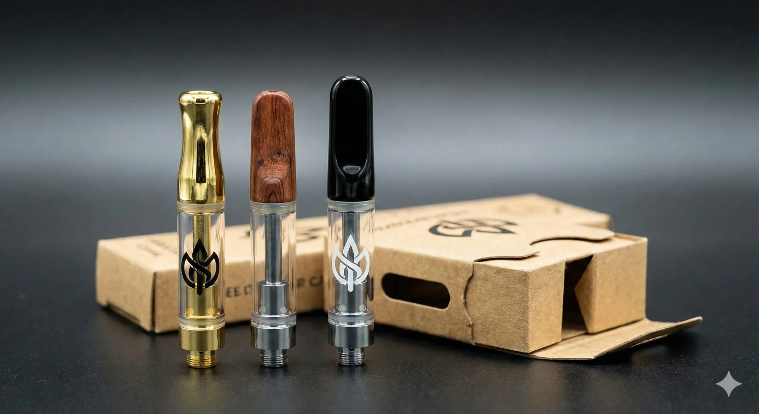 OEM Customization Examples Branded Cartridges (Gold, Wood, Ceramic) and Packaging