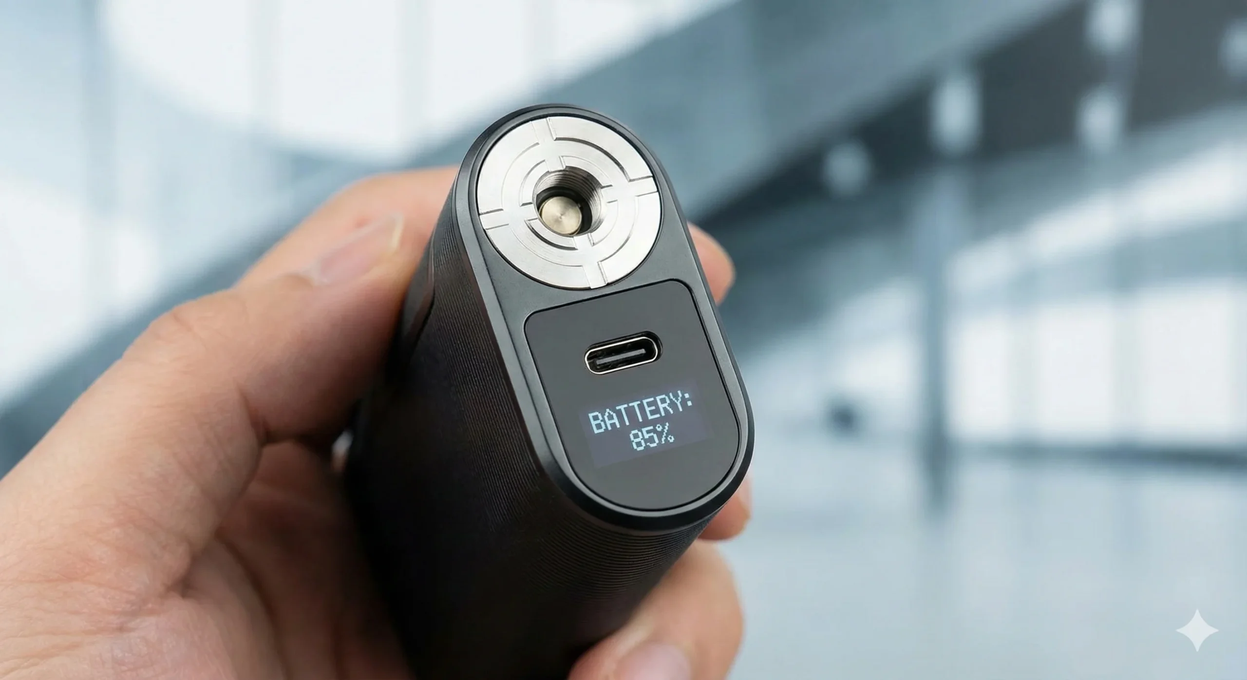 Modern Vape Battery Features USB-C Charging and Digital Display