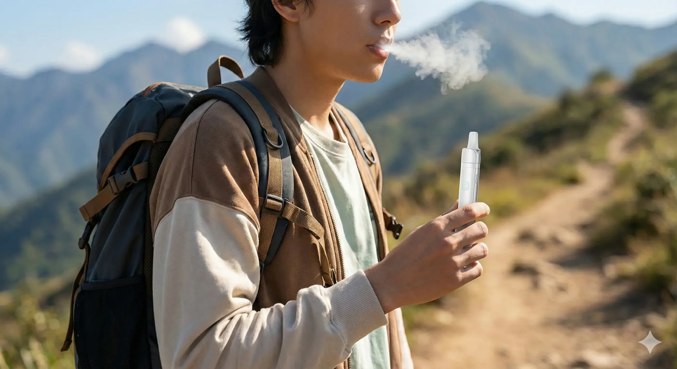 Person Enjoying an On-the-Go Vape with a Portable Dab Pen