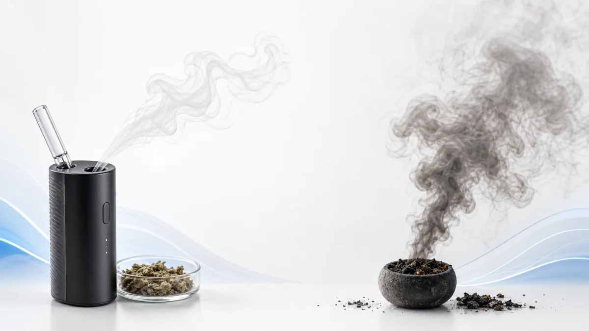 Wide comparison of light dry herb vapor and denser combustion smoke