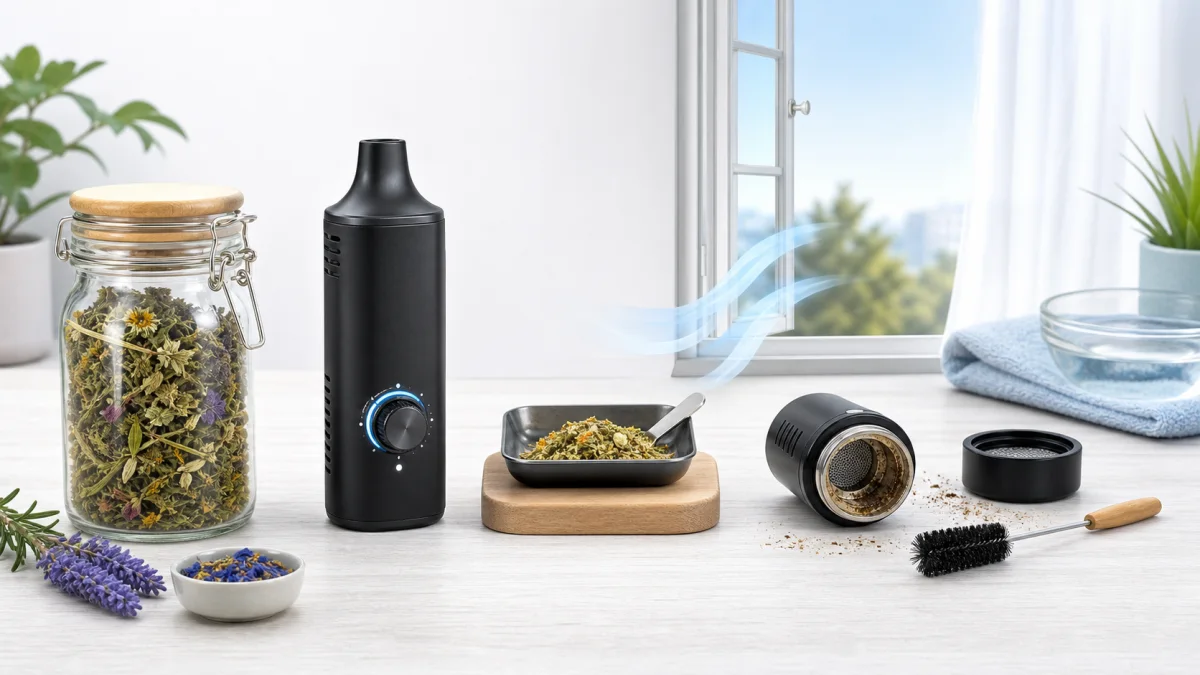 Wide view of botanical material, temperature control, session amount, ventilation and chamber residue