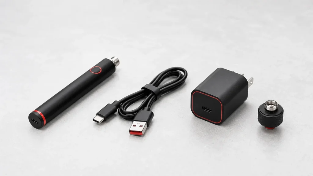 Vape battery, cable and charger arranged for a compatibility review