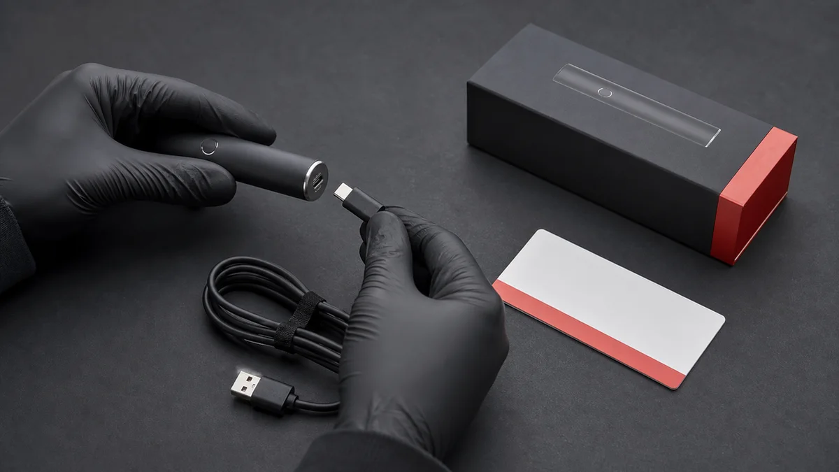 Vape charging components arranged for a six-step compatibility inspection