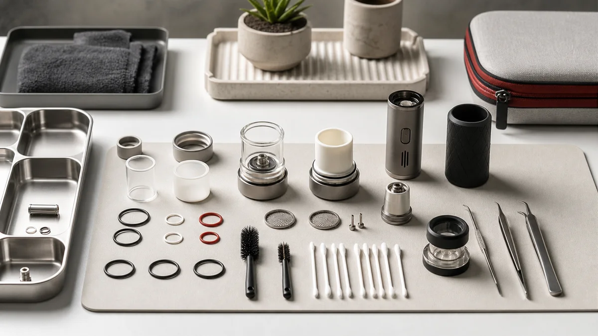 Quartz and ceramic heating components arranged at a maintenance station