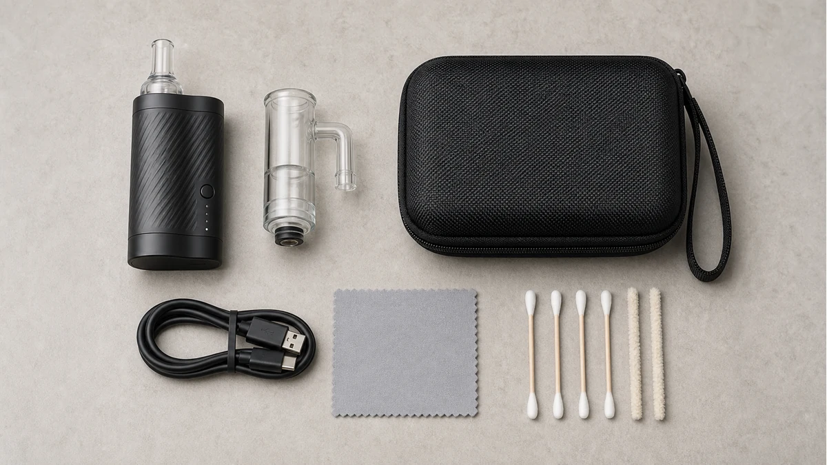 Portable setup accessories arranged for packing