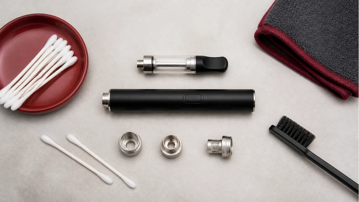 Dry swabs and a soft brush removing loose residue from accessible removable parts