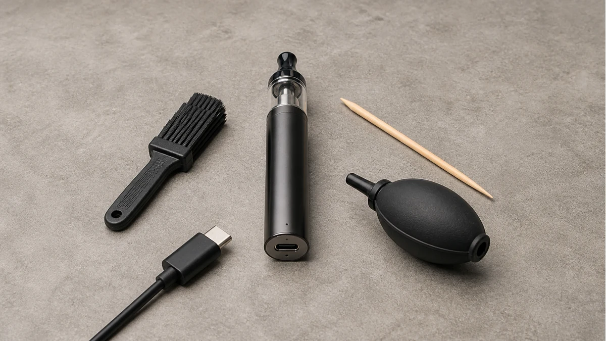 Inspect the charging opening and exterior gently; do not force tools into the port