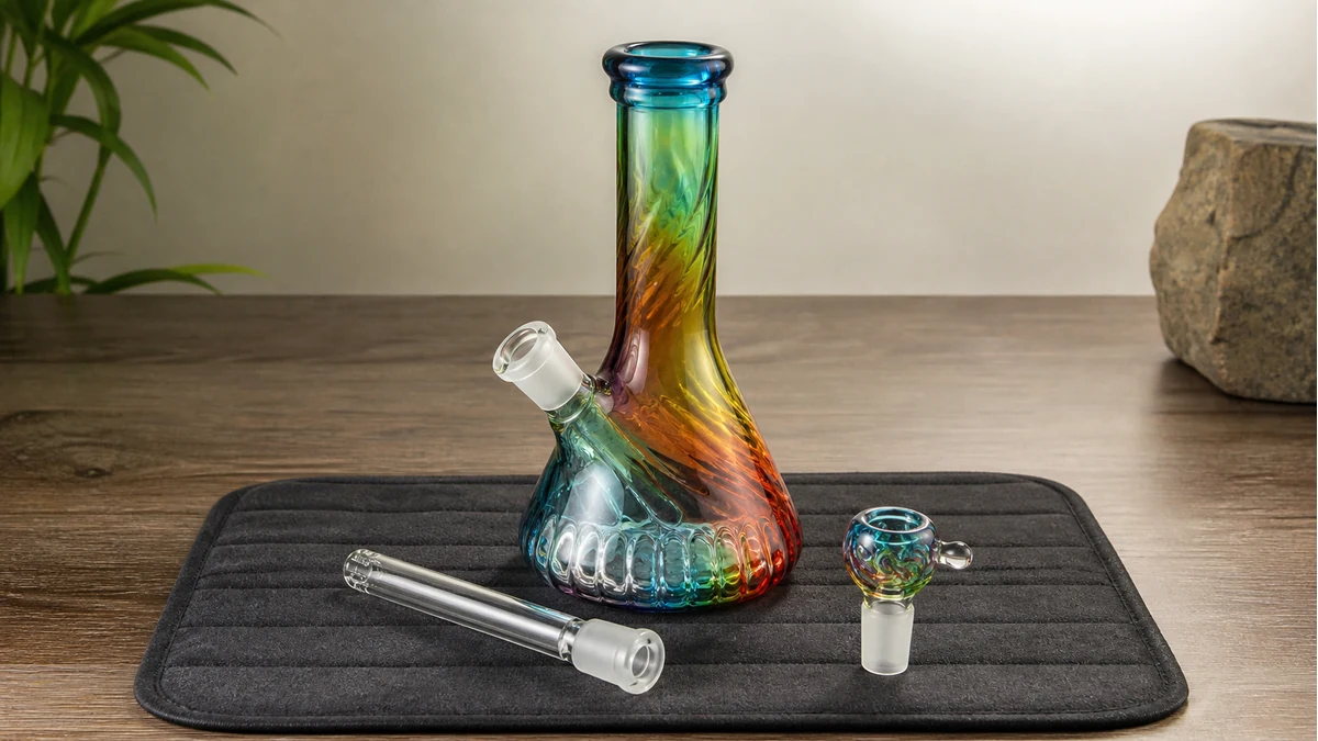 A stable mat and deliberate handling reduce avoidable impact around decorated glass