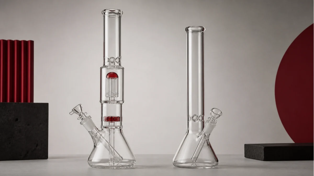 A double-chamber and simple single-chamber bong compared for drainage and upkeep