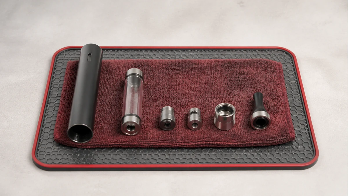 Clean components drying separately before the dab pen is reassembled