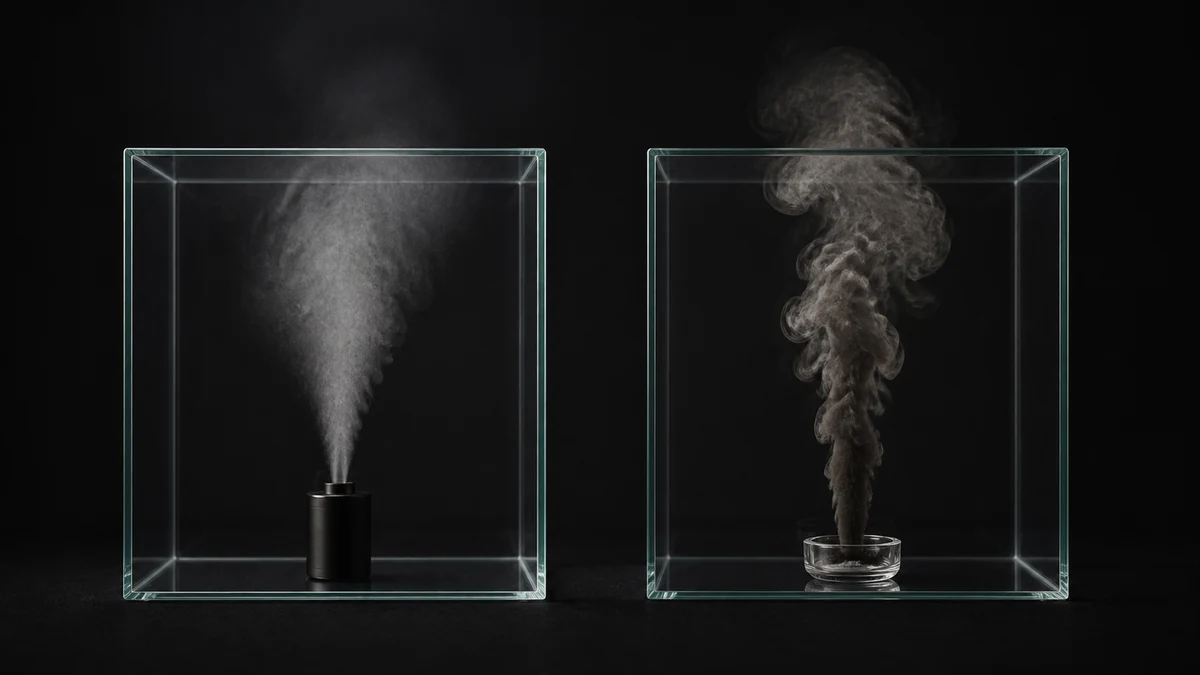 Light aerosol and darker combustion smoke in separate chambers