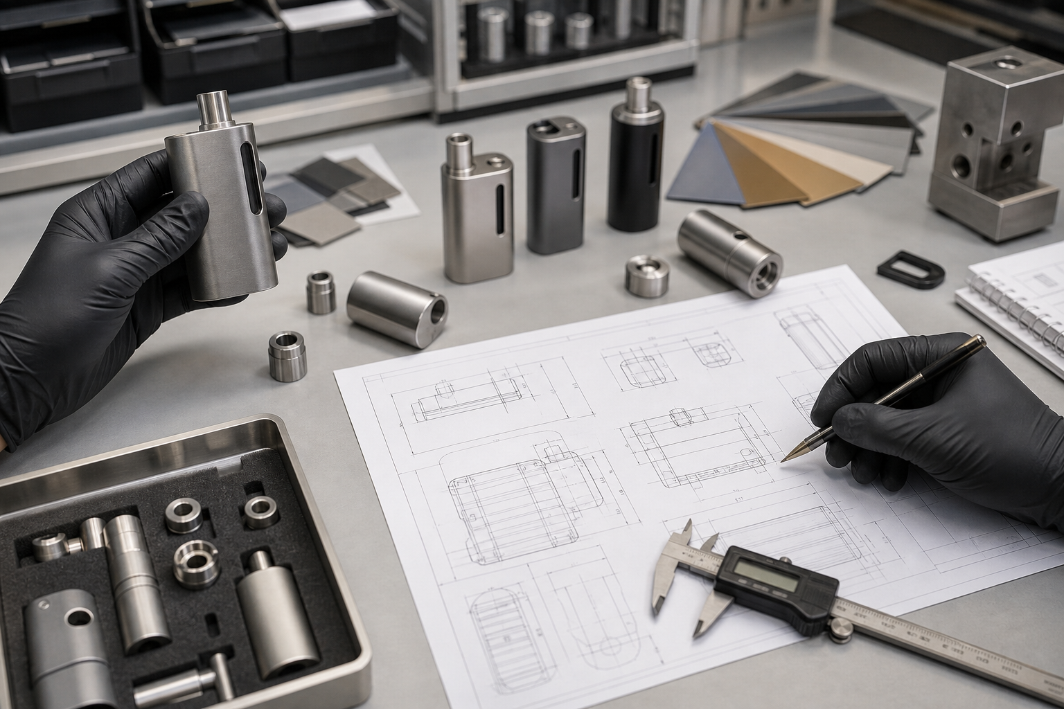 Anonymous engineering review of custom vaporizer prototypes, components and finish samples