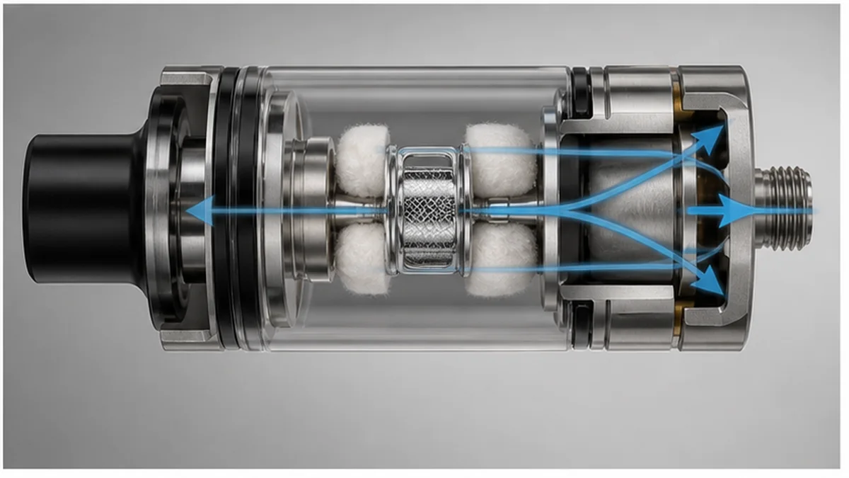 Cutaway illustration of airflow through a vape atomizer
