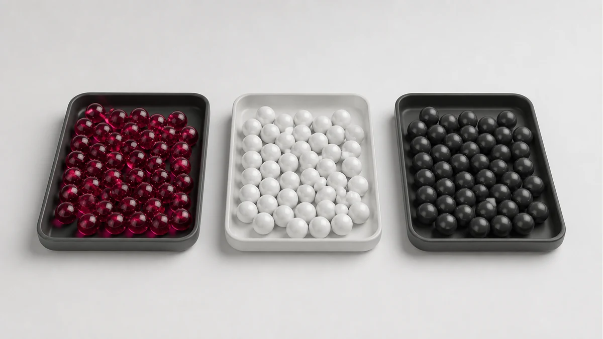 Ruby zirconia and silicon carbide balls shown as separate unlabeled material groups
