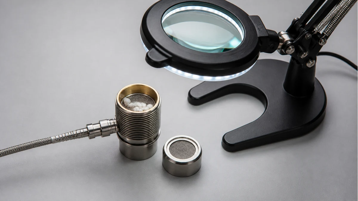 Cold ball vape heater inspected for screen damage and loose media