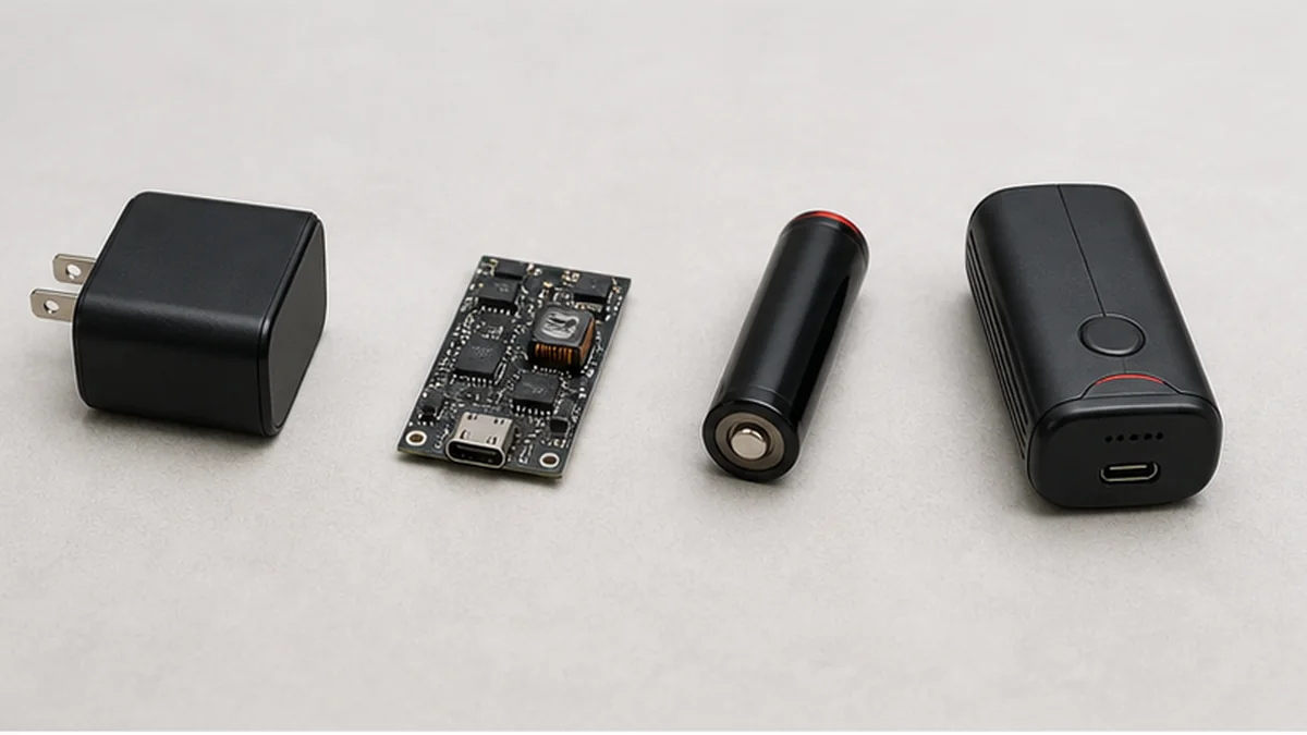 Charger, control board, battery and device arranged as separate components