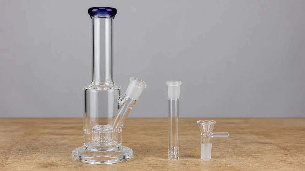 Complete water pipe, downstem and bowl separated to show mating joints