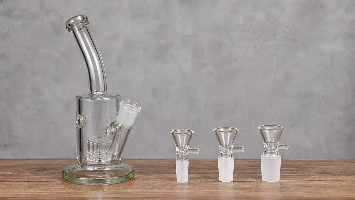 Complete water pipe and replacement bowls arranged for a fit comparison