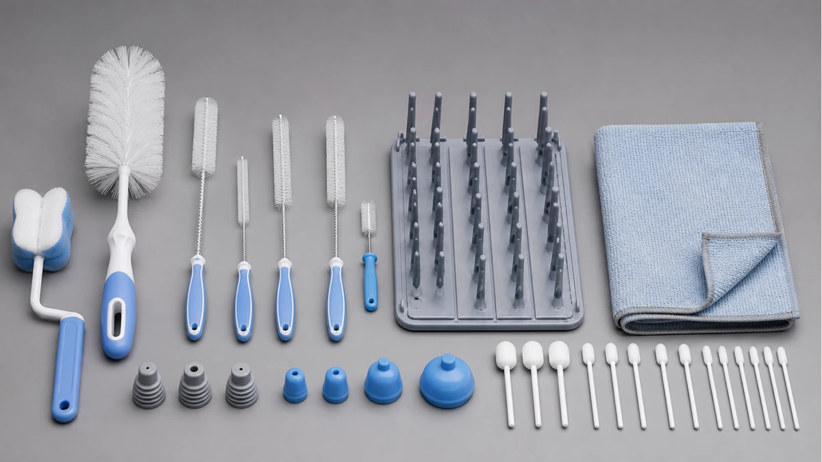 A useful cleaning kit starts with plugs, flexible brushes and lint-free swabs
