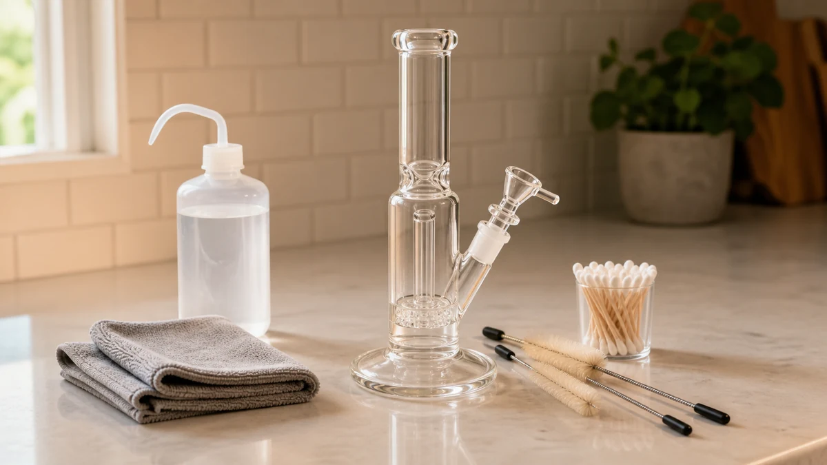 Complete glass water piece with brushes, rinse bottle and towel