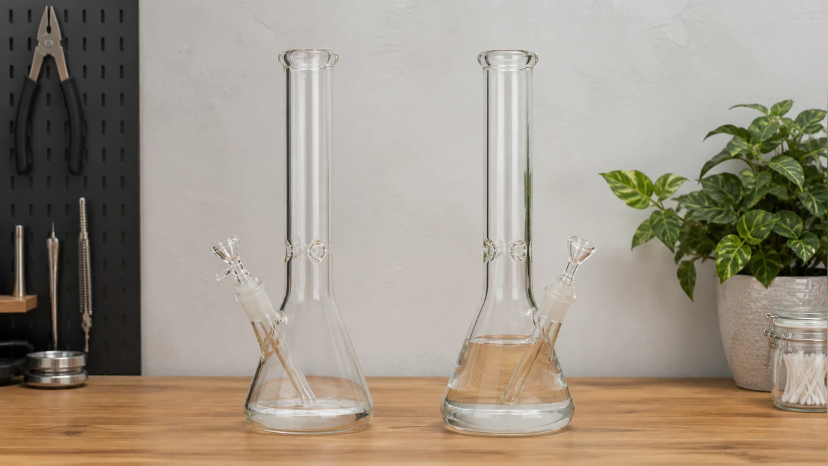Two complete water pipes showing different water levels
