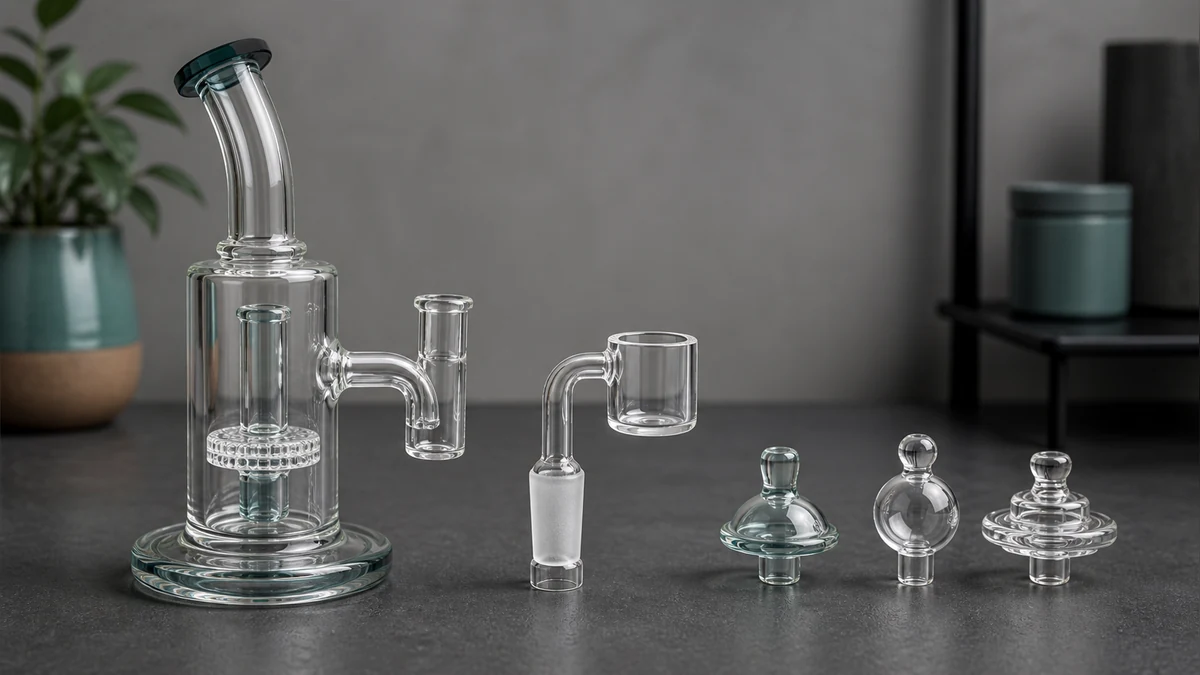 Complete dab rig, quartz banger and several carb cap styles