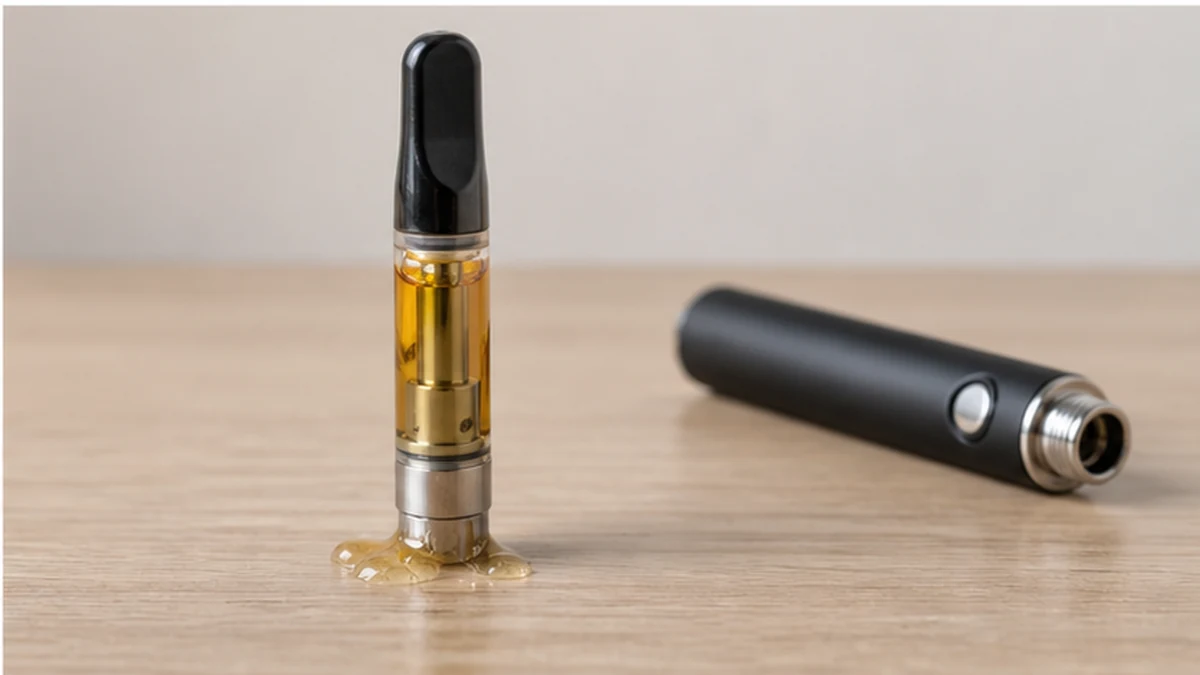 leaking cartridge isolated upright from battery