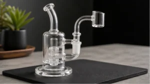 Dab rig with quartz banger on a stable heat-safe surface