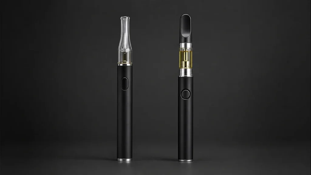 Complete dab pen and cartridge battery shown side by side