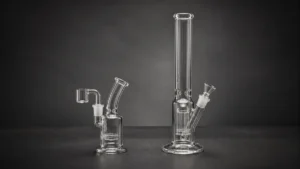 Complete compact dab rig and taller bong shown side by side