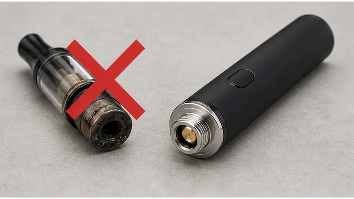 Damaged atomizer connector placed beside an intact battery