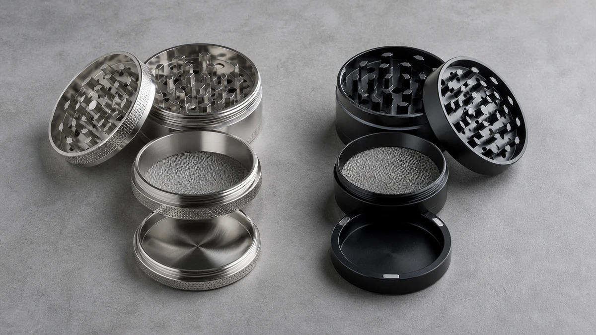 Open threaded and magnetic grinder closures arranged for comparison