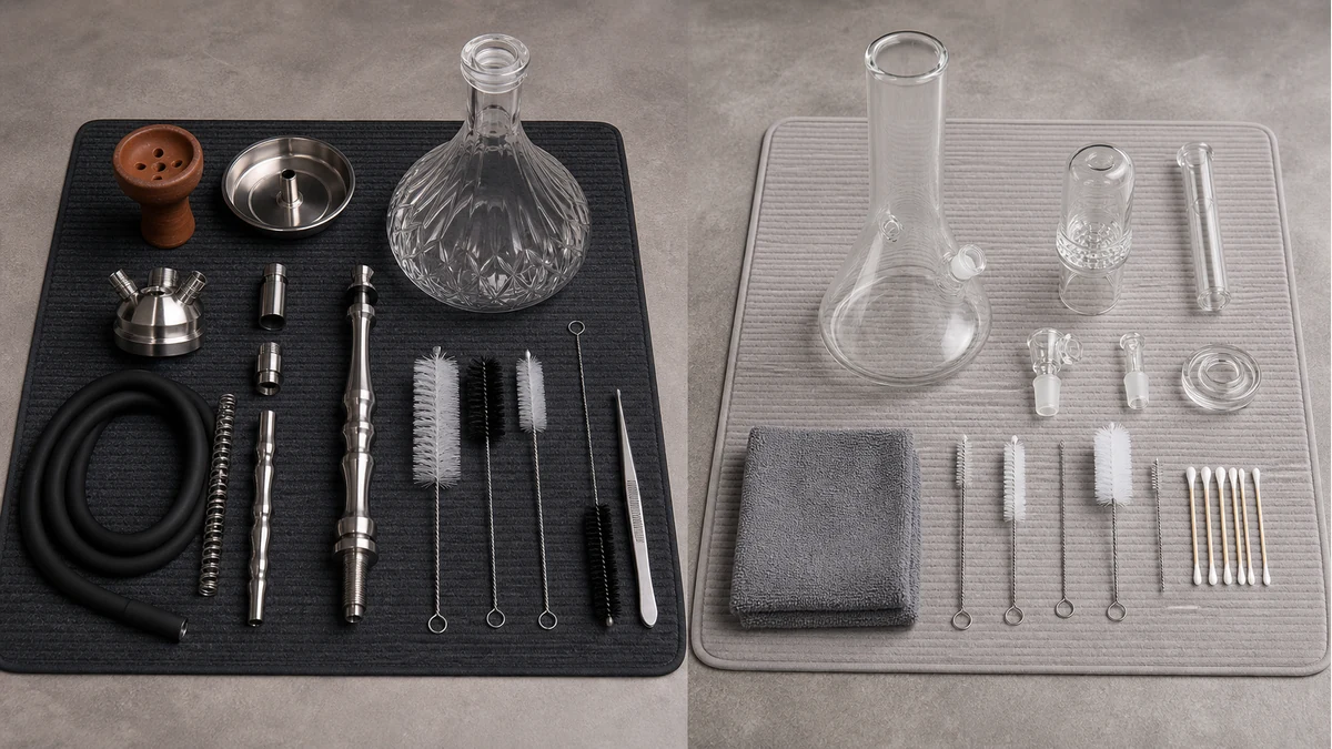 Hookah and bong cleaning parts separated without cropping
