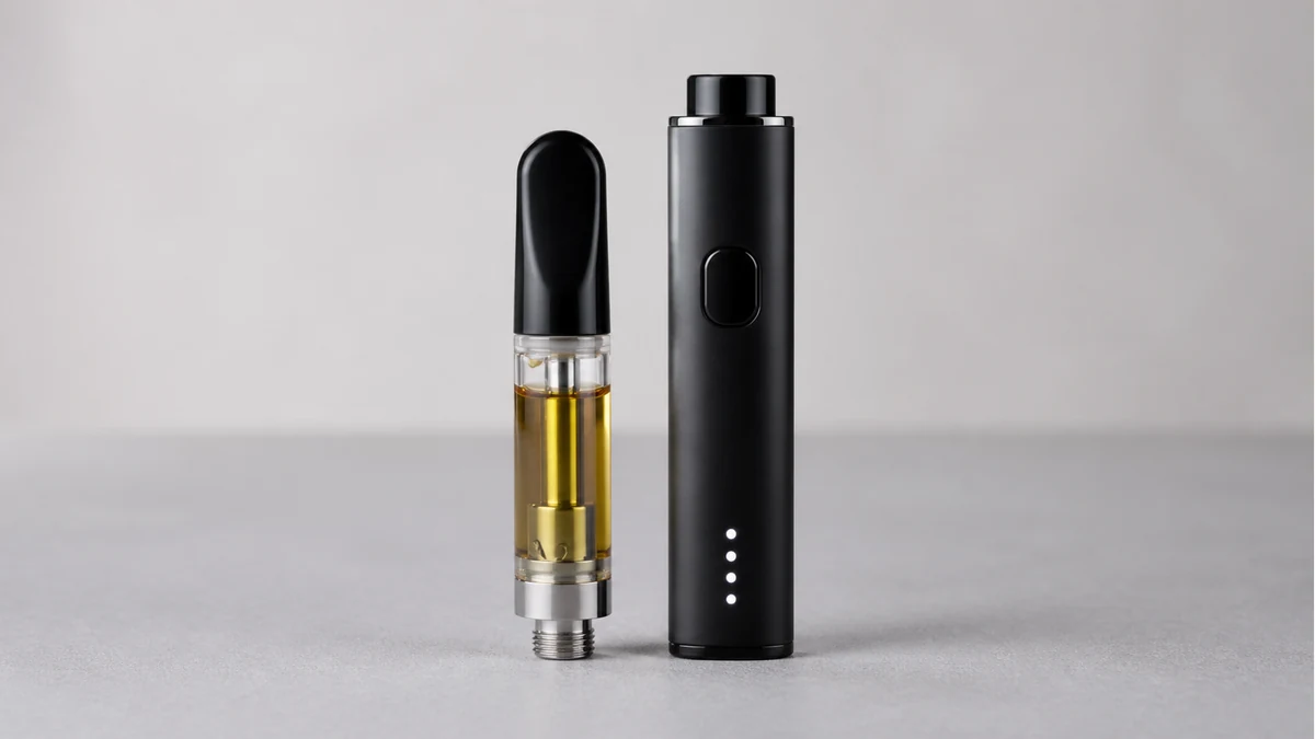 One gram cartridge shown upright with liquid level clearly visible