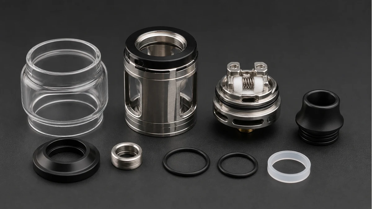 Clean dry atomizer parts ready for careful reassembly