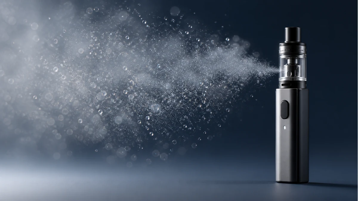 Visible vape aerosol cloud illustrated as suspended droplets rather than steam Visible vape aerosol cloud illustrated as suspended droplets rather than steam