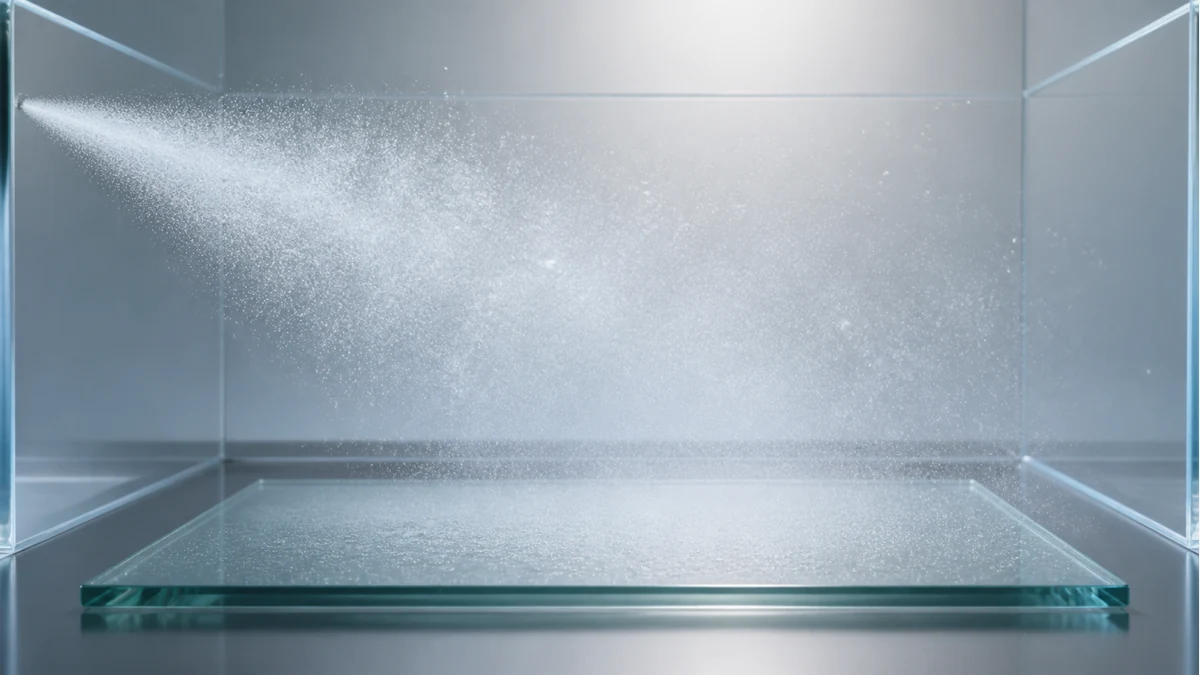 Aerosol dispersing while a faint surface film remains on glass Aerosol dispersing while a faint surface film remains on glass