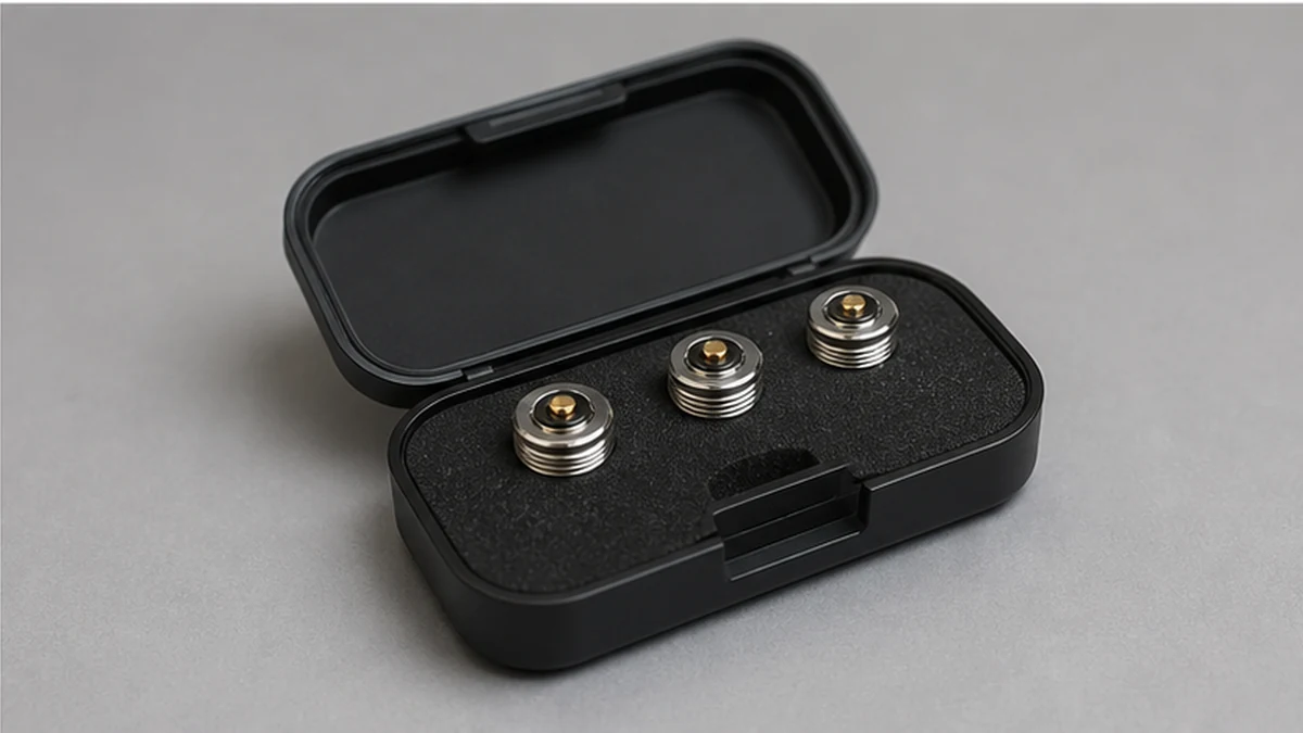 spare magnetic adapters stored in small labeled-free parts case