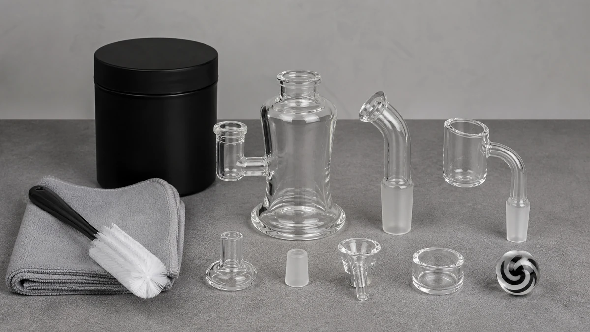 Complete glass rig parts arranged for maintenance
