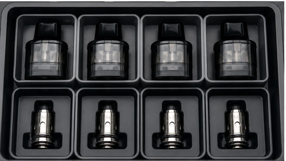 Replacement vape pods and coils organized by product family