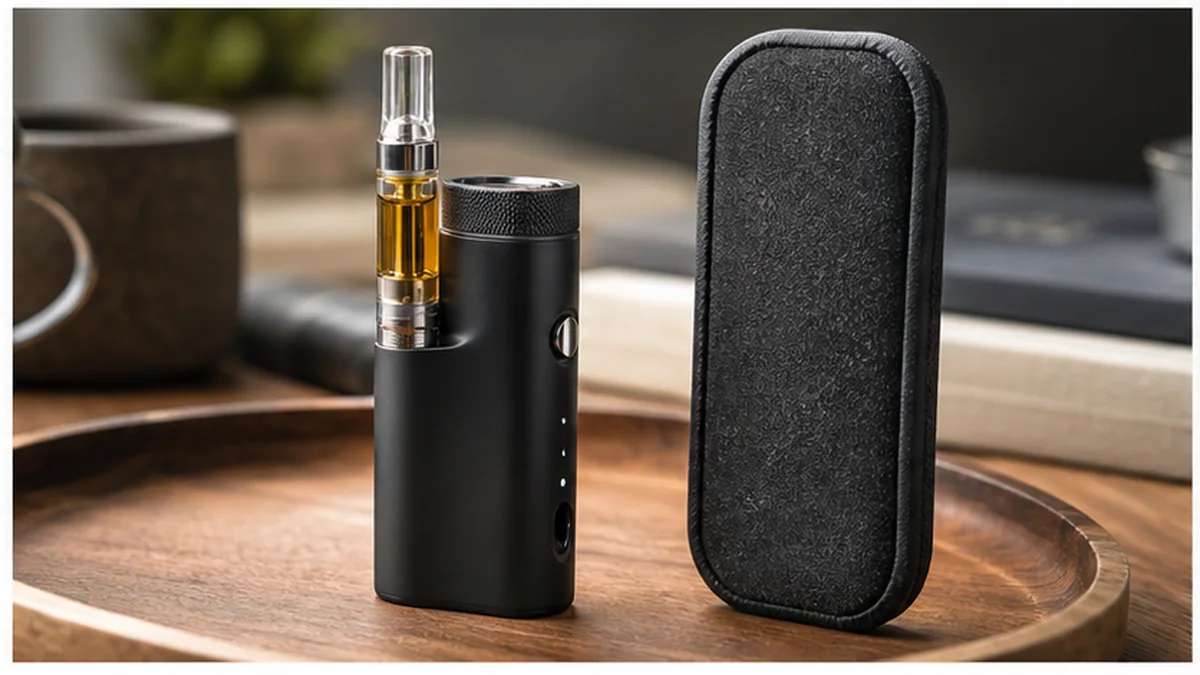 Rosin cartridge stored upright with a compatible battery