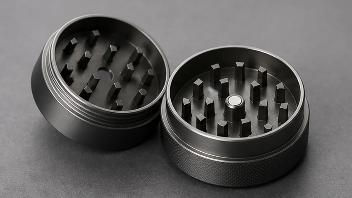 open two-piece grinder with complete body visible