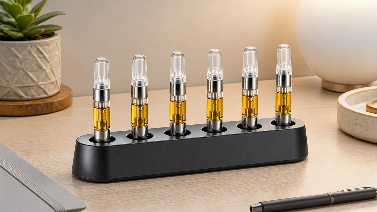 An upright holder keeps cartridges separated and easier to inspect