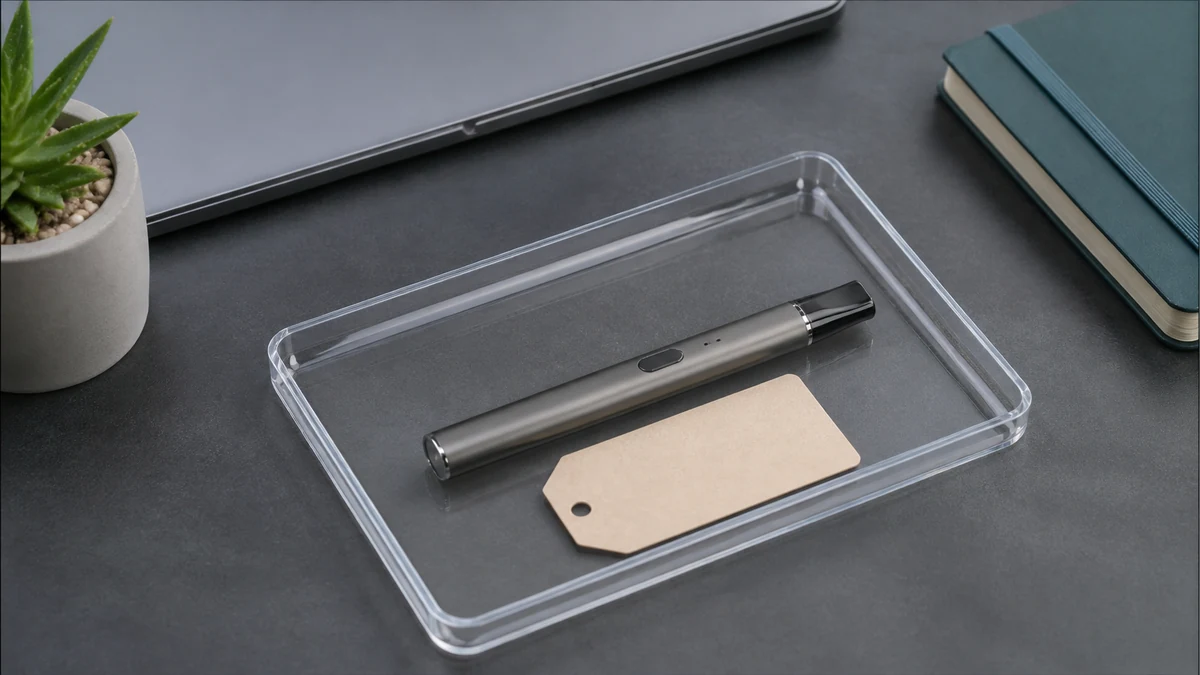Complete vape pen disconnected and placed in an inspection tray