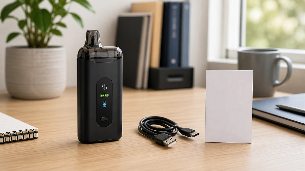 Screen-equipped vape device with charger and manual card Screen-equipped vape device with charger and manual card