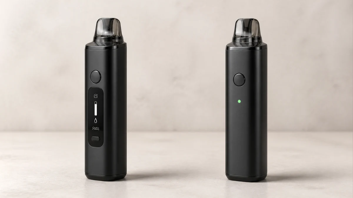 Screen-equipped and indicator-only vape devices compared side by side Screen-equipped and indicator-only vape devices compared side by side