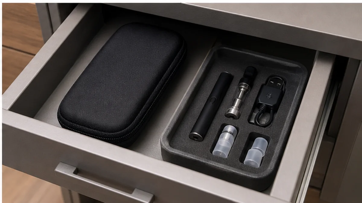 Organized home drawer for vape devices and accessories