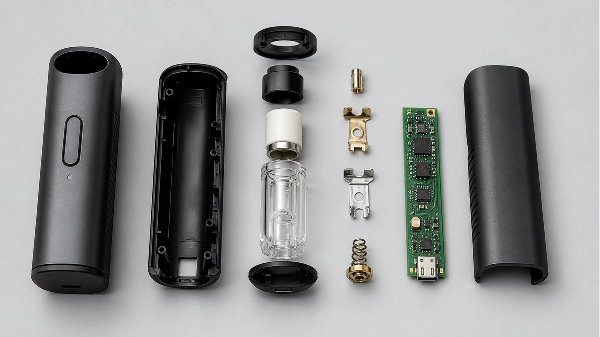 The heater and electrical path make a completely metal-free device unrealistic